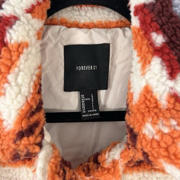 Forever 21 Jacket Women's Large White Orange Aztec Striped Button Up Pockets - Picture 4 of 8